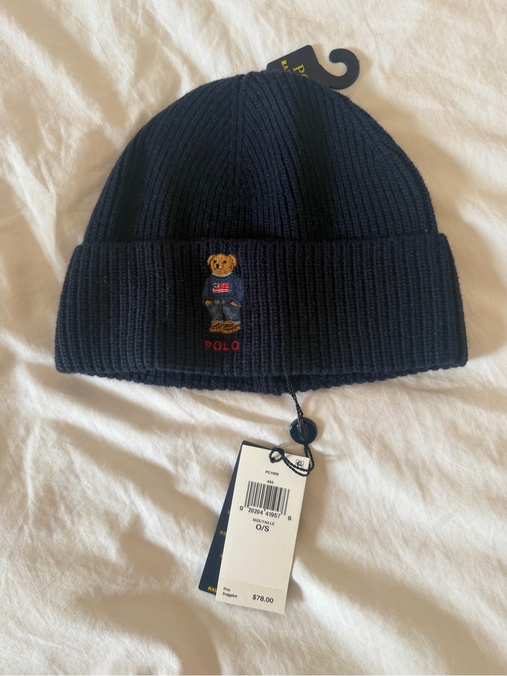 Polo by Ralph Lauren Navy Ribbed Bear Embroidered Beanie